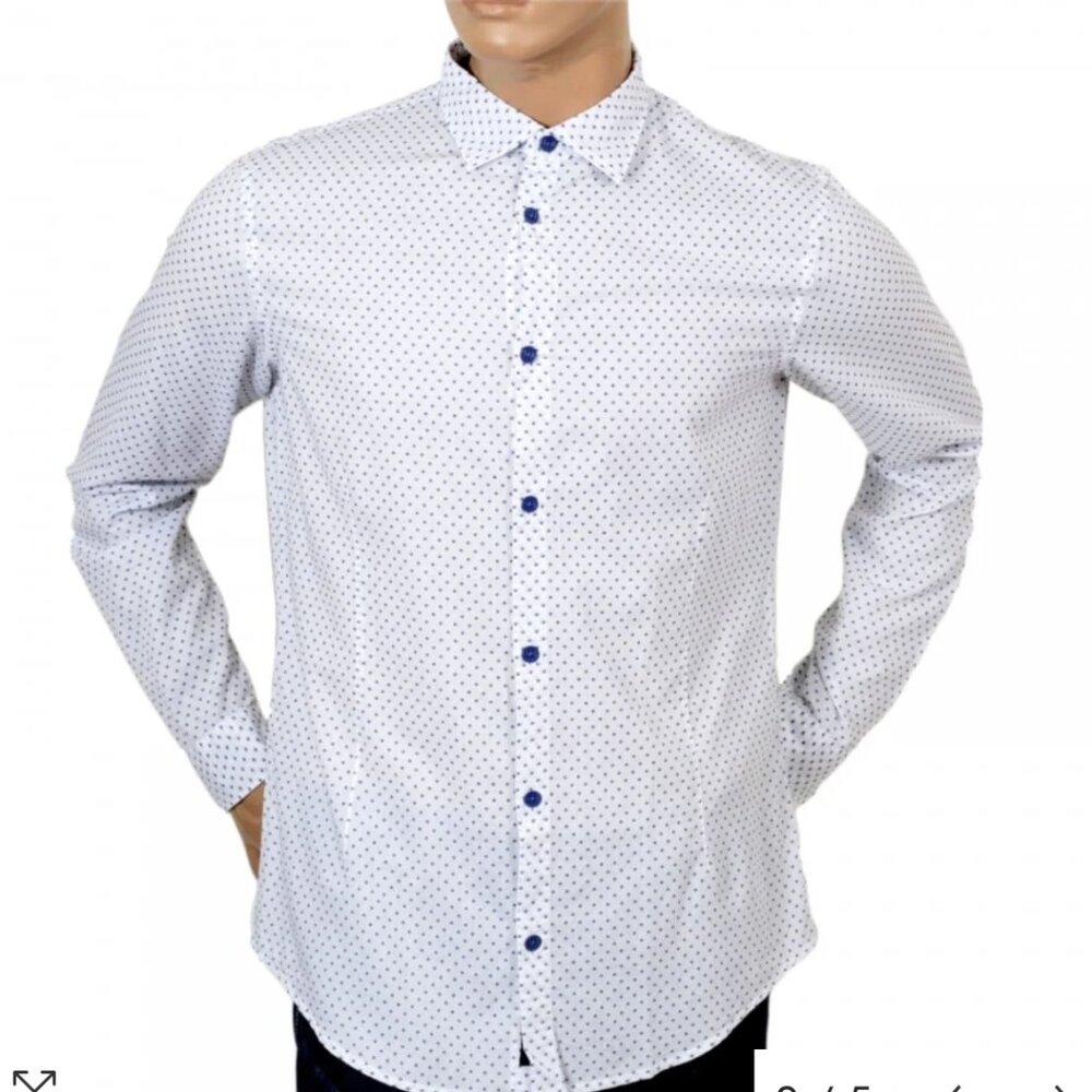 Armani Jeans Slim Fit Long Sleeve Button Down Polka Dot Shirt Men's Medium White